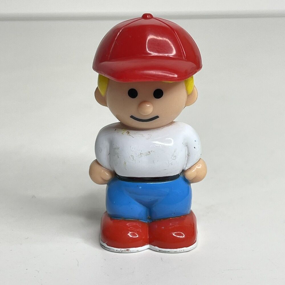 Vintage Little‎ People Man Small Figurine Toy Boy Red Hat Cap White Shirt Pants